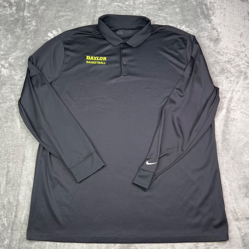 Baylor Bears Basketball Nike Polo Shirt Mens 2XL Black‎ Long Sleeve Dri-Fit Golf